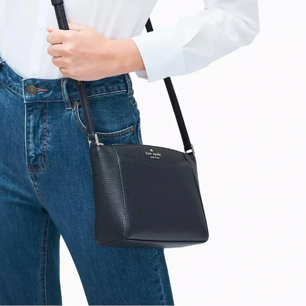 Kate Spade Monica Black Pebbled Leather Medium Crossbody Bag NEW